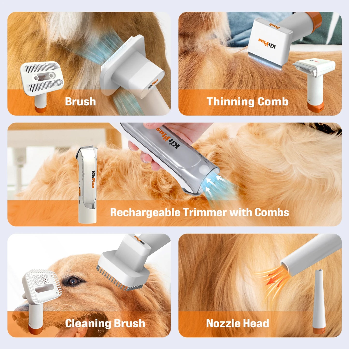 3-in-1 Pet Grooming Kit – Dryer, Vacuum & Hair Trimmer | Hot Air, 99.9% Hair Suction, Rechargeable, 2L Capacity