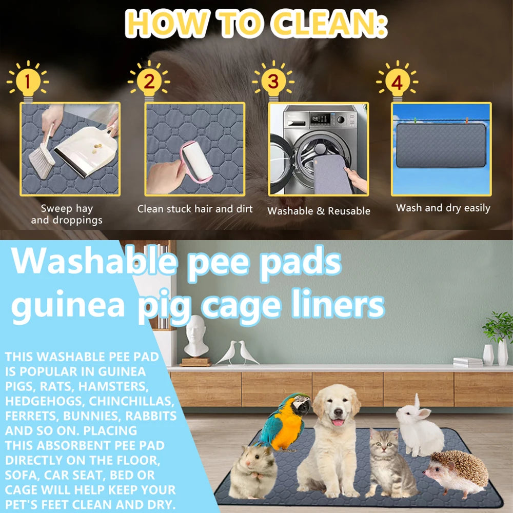Washable Guinea Pig Pee Pad – Reusable, Non-Slip Liner for Small Pets