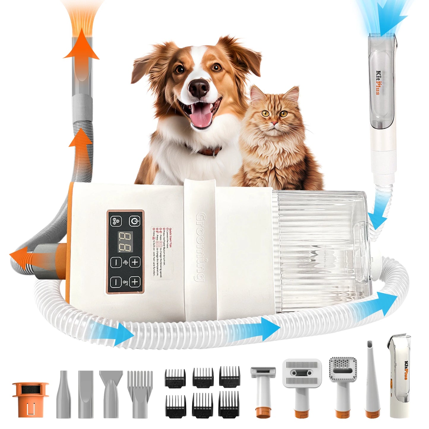 3-in-1 Pet Grooming Kit – Dryer, Vacuum & Hair Trimmer | Hot Air, 99.9% Hair Suction, Rechargeable, 2L Capacity