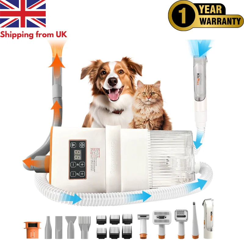 3-in-1 Pet Grooming Kit – Dryer, Vacuum & Hair Trimmer | Hot Air, 99.9% Hair Suction, Rechargeable, 2L Capacity