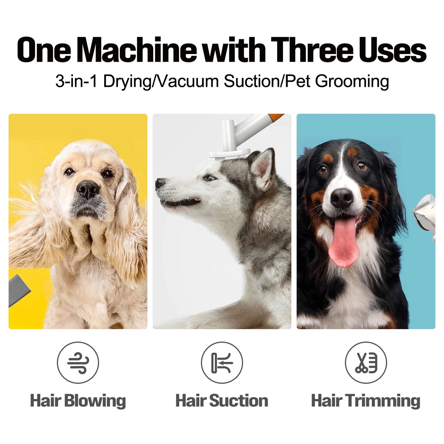3-in-1 Pet Grooming Kit – Dryer, Vacuum & Hair Trimmer | Hot Air, 99.9% Hair Suction, Rechargeable, 2L Capacity