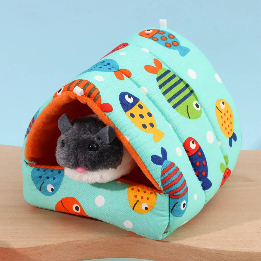 Cute Cartoon Mini Pet Bed – Warm Winter Nest for Guinea Pigs, Rabbits & Hamsters