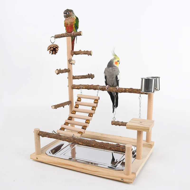 Pepper Wood Parrot Platform – Climbing Net, Ladder, Swing & Bridge Toy