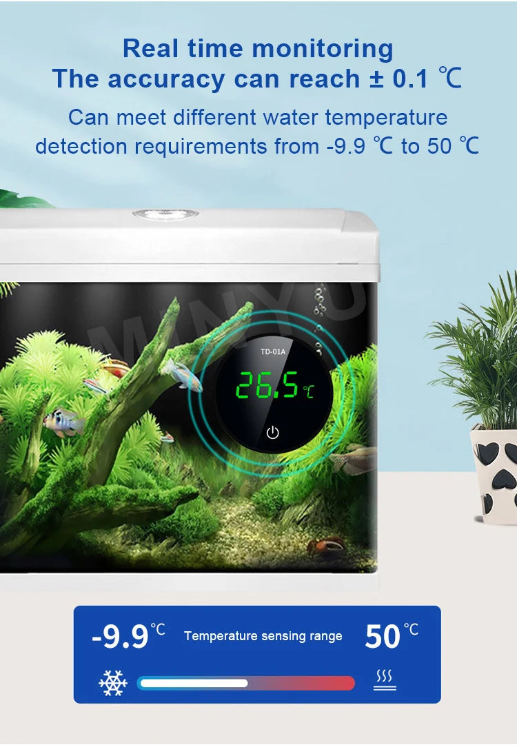 LCD Digital Aquarium Thermometer – Type-C Charging, High Precision -9.9-50℃