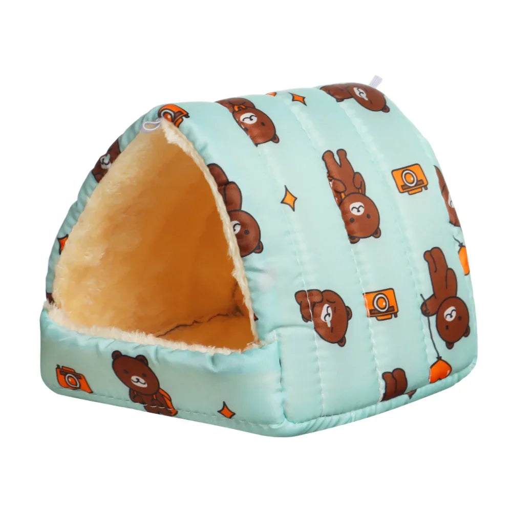 Cute Cartoon Mini Pet Bed – Warm Winter Nest for Guinea Pigs, Rabbits & Hamsters