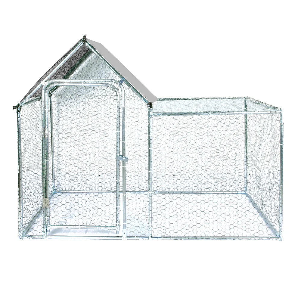 Galvanised Walk In Chicken Coop with PE Rain Cover and Playpen