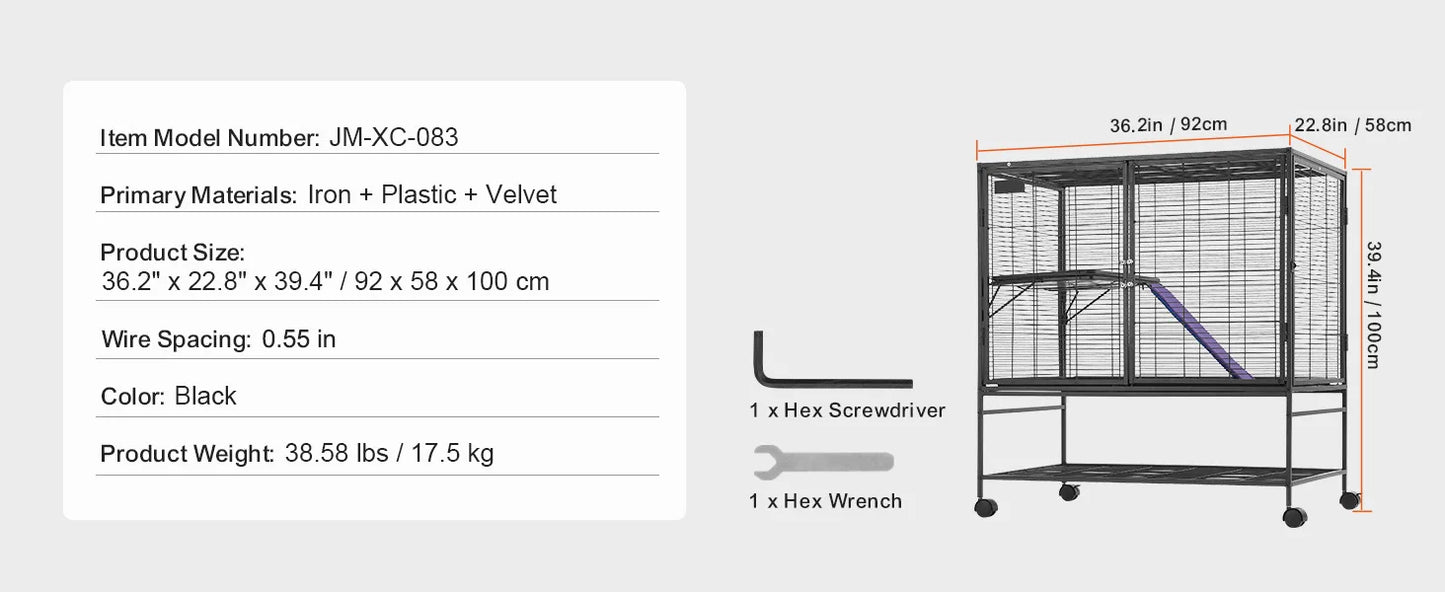 Rolling Metal Cage – 4-Tier Small Animal Habitat for Ferrets, Rats, Guinea Pigs & Chinchillas
