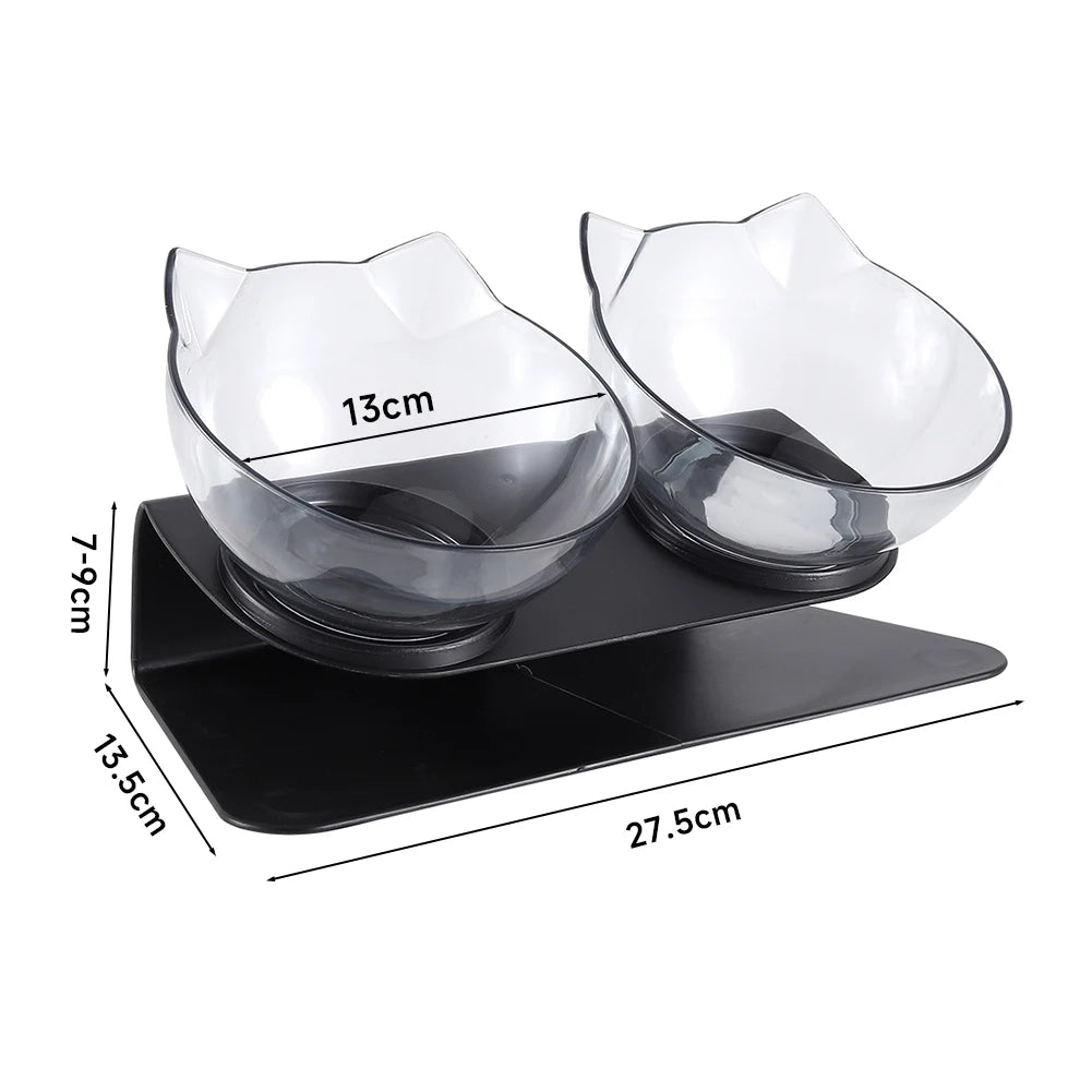 15° Tilted Cat Bowls – Non-Slip Elevated Double Feeder for Neck Protection
