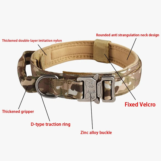 Tactical Dog Collar - Heavy Duty Nylon Collar with Metal Buckle for Medium & Large Dogs