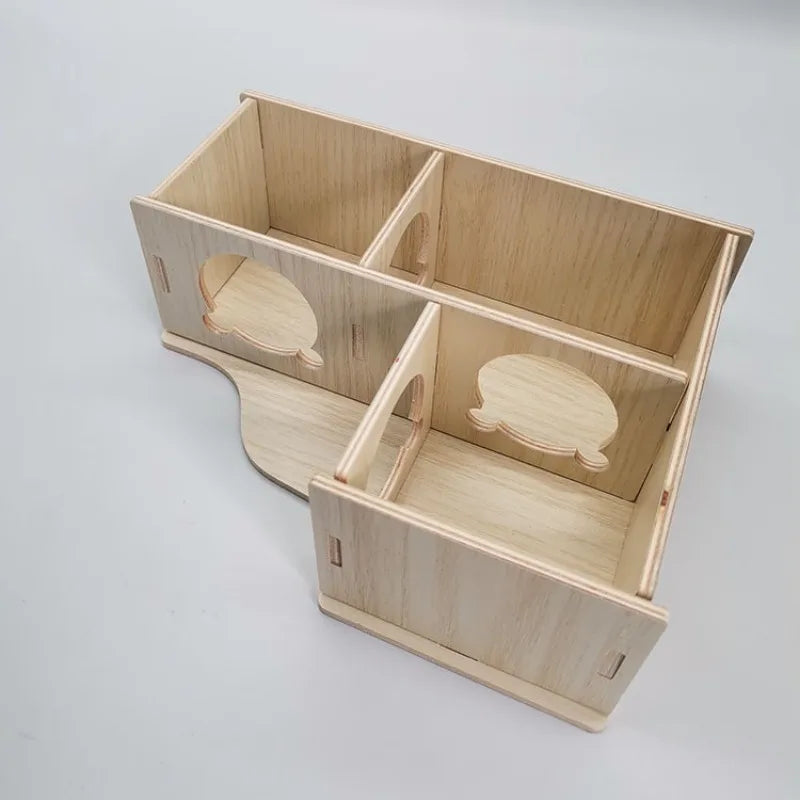 Wooden Hamster Maze House – Multi-Bedroom Nest & Platform