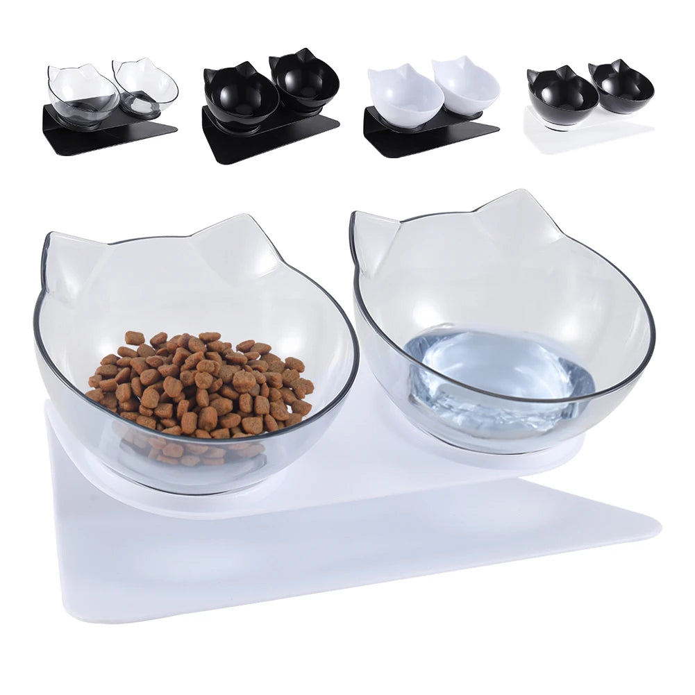 15° Tilted Cat Bowls – Non-Slip Elevated Double Feeder for Neck Protection