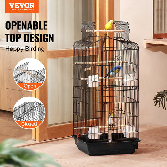 Large Parrot Cage 92.5cm - Open Top Hanging Cage with Swing & Perches