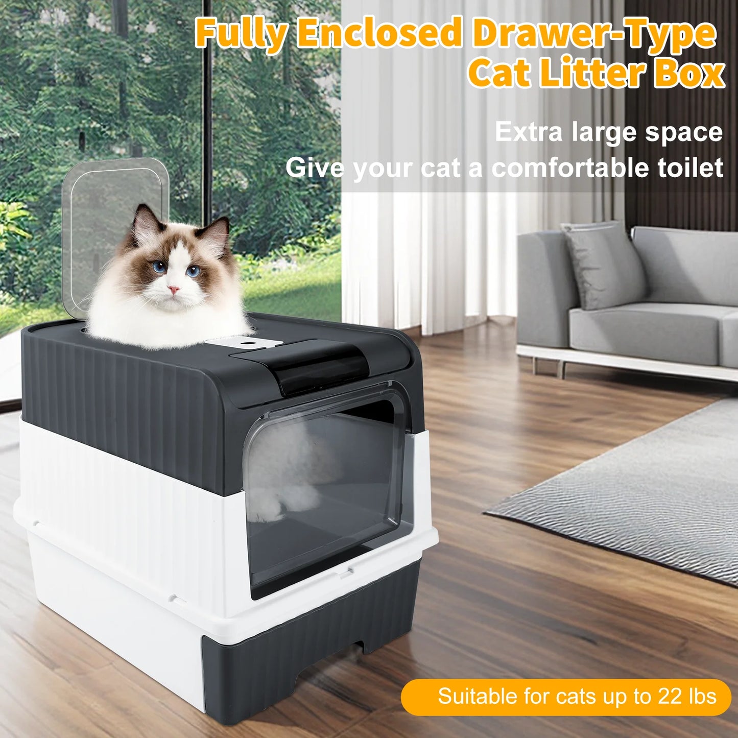 XL Enclosed Cat Litter Box – Drawer-Style, Self-Cleaning & Splash-Proof Pet Toilet