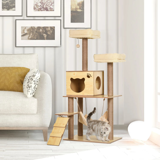 Cat Tree 130cm - Multi - Level Plush Tower with Scratching Post & Hammock - The Best For Pets