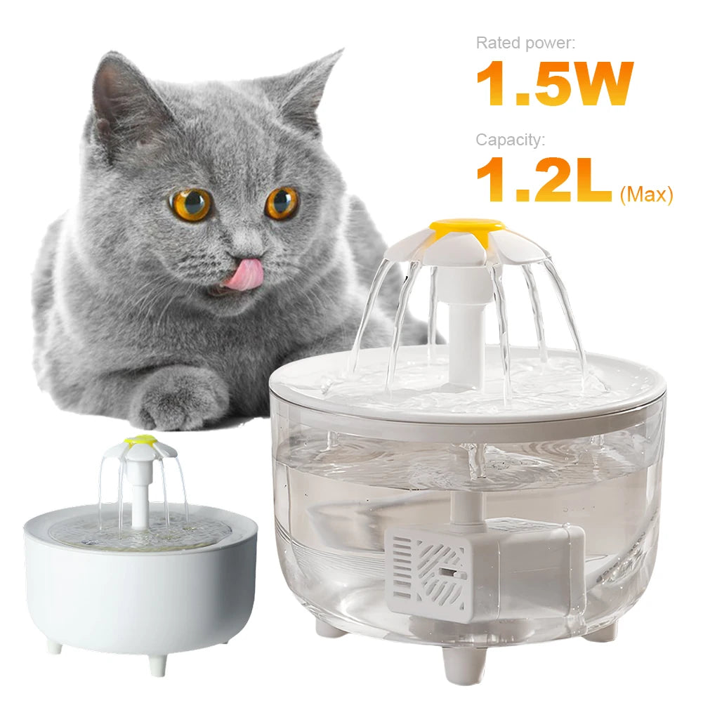 1200ml Automatic Filtered Cat Water Fountain – USB Electric, Quiet Pet Drinking Dispenser