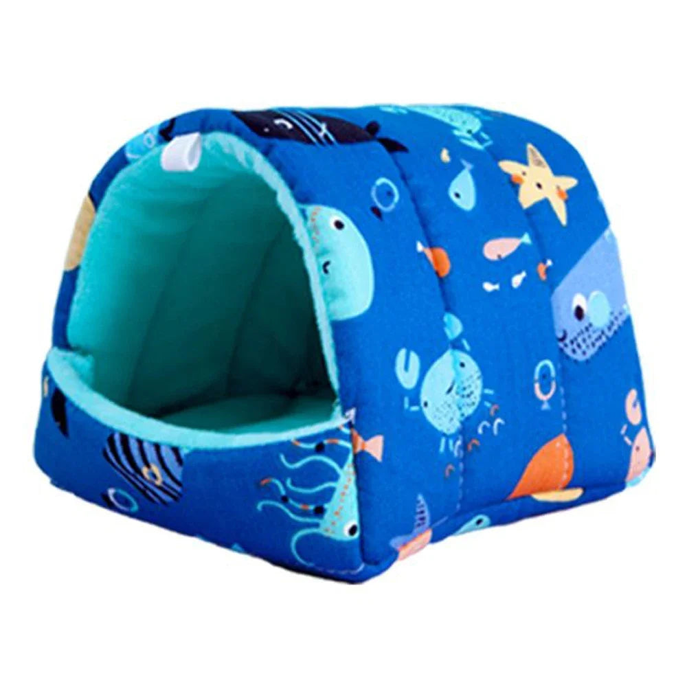 Cute Cartoon Mini Pet Bed – Warm Winter Nest for Guinea Pigs, Rabbits & Hamsters