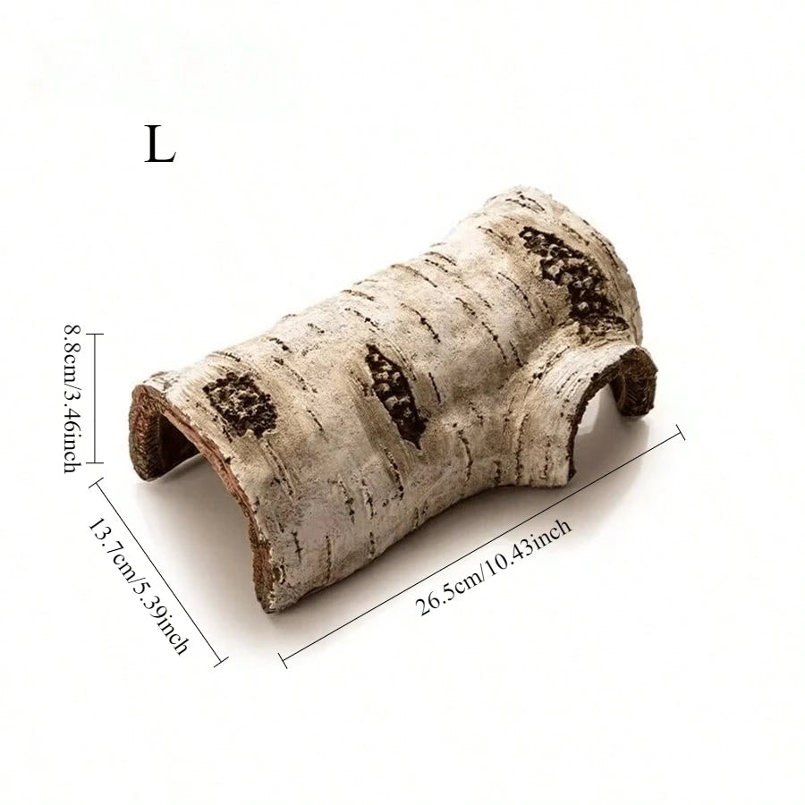 Reptile Hideaway Cave – Resin Birch Wood Shelter for Lizards & Amphibians