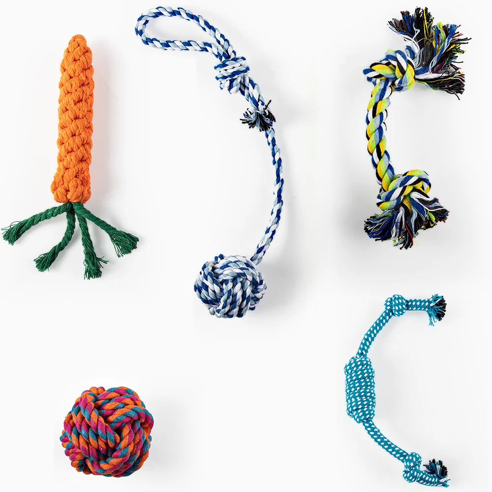 Dog Toy Set – Vibrant Chew & Squeaky Toys with Ropes for Teeth Cleaning & Play