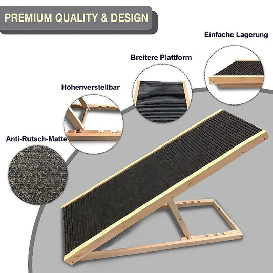 Adjustable Wooden Pet Ramp – Foldable, Non-Slip Dog & Cat Ladder for Bed, Couch & Car Access