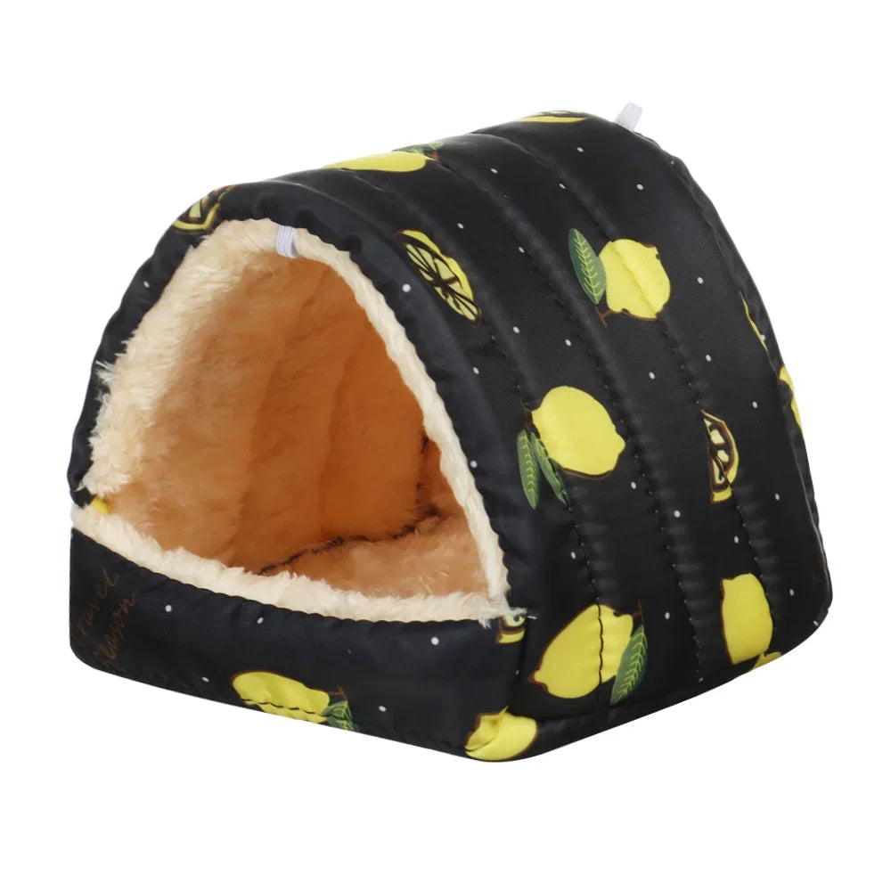 Cute Cartoon Mini Pet Bed – Warm Winter Nest for Guinea Pigs, Rabbits & Hamsters