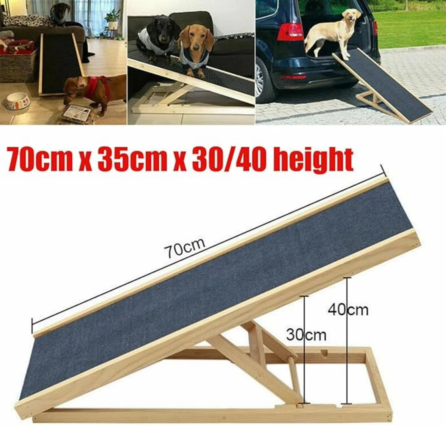 Adjustable Wooden Pet Ramp – Foldable, Non-Slip Dog & Cat Ladder for Bed, Couch & Car Access