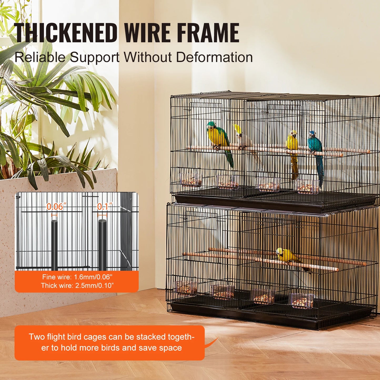 Stackable Flight Bird Cage – Divided Travel Cage with Handle & Perch for Birds