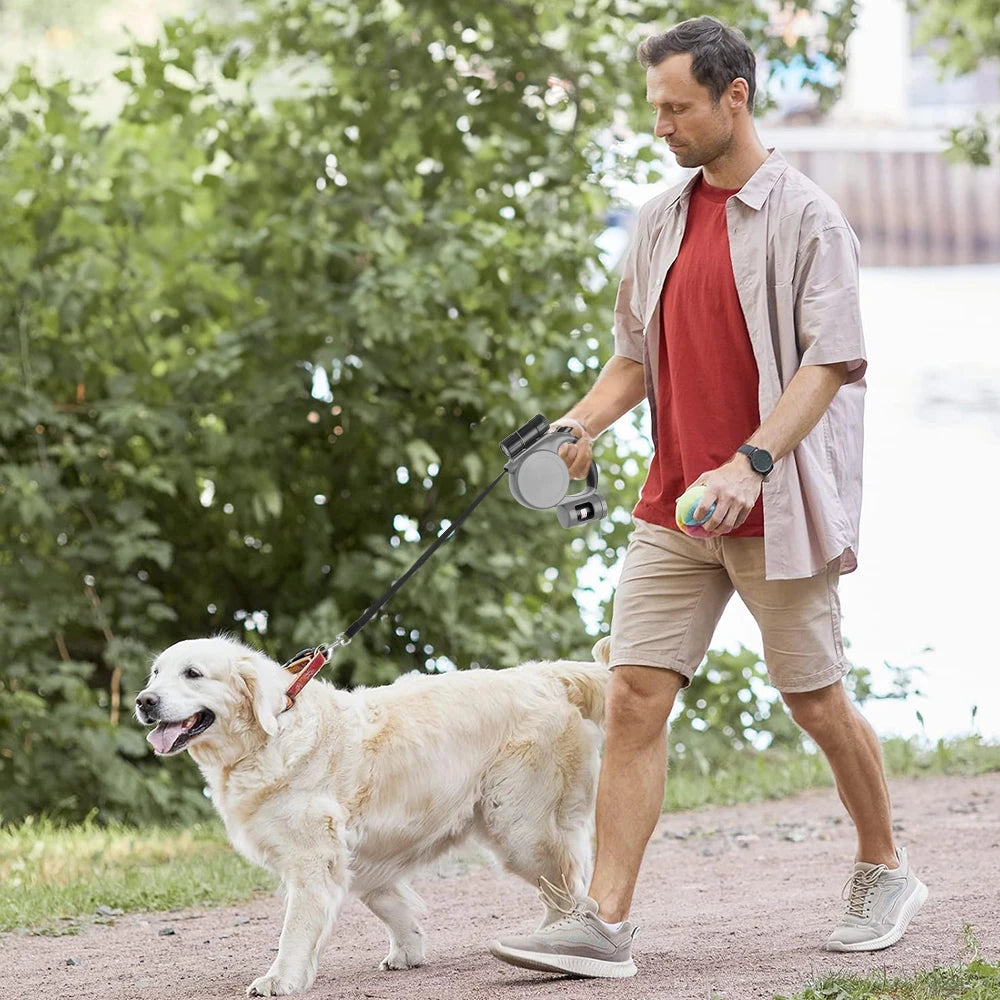 5m Retractable Dog Leash – Automatic Dog Lead with LED Flashlight & Waste Bag Dispenser