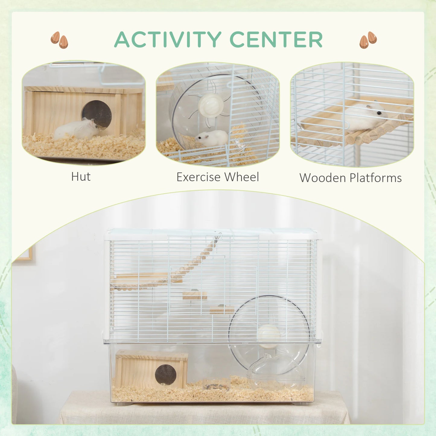 Hamster & Gerbil Cage – Deep Base with Ramp, Platforms, Hut & Exercise Wheel