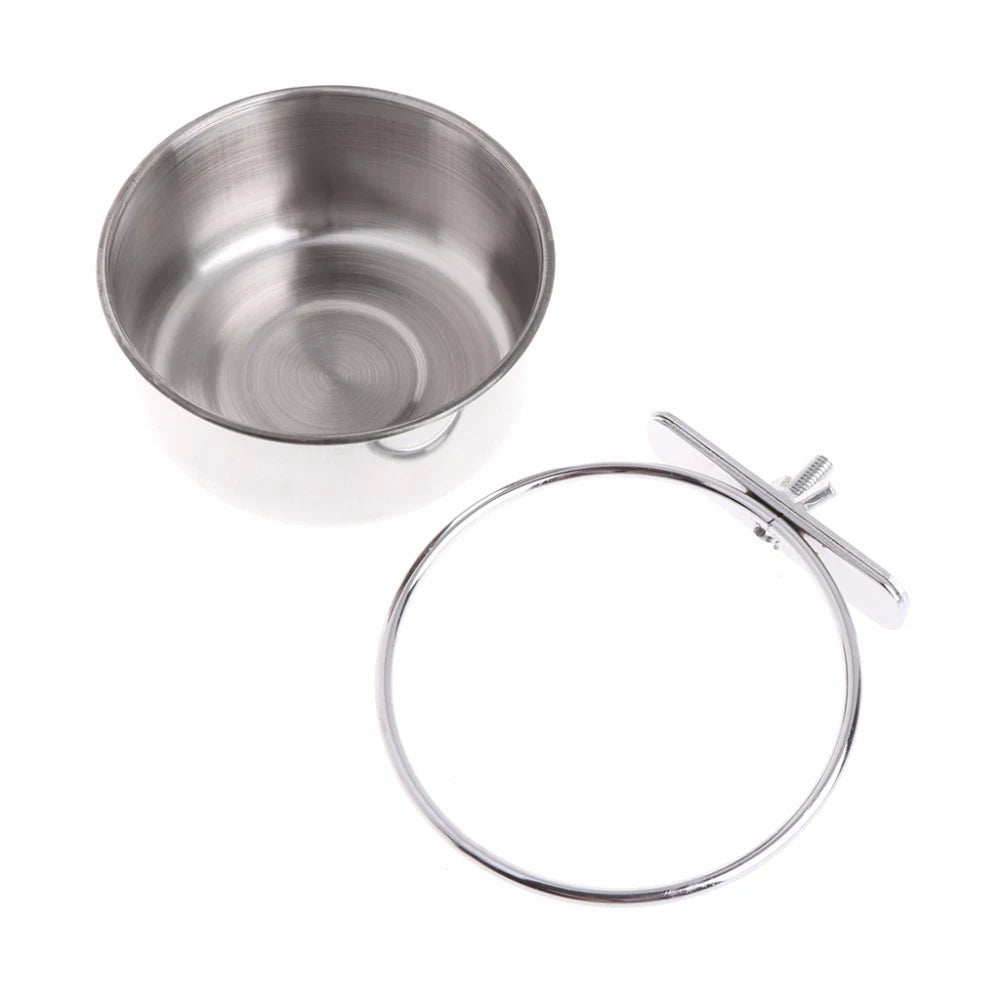 1Pc Stainless Steel Parrot Feeding Cups – Clamp Holder Food & Water Bowls for Birds