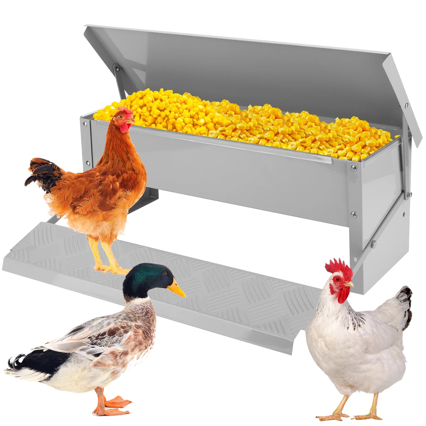 Automatic Treadle Chicken Feeder with Weatherproof Lid for Poultry