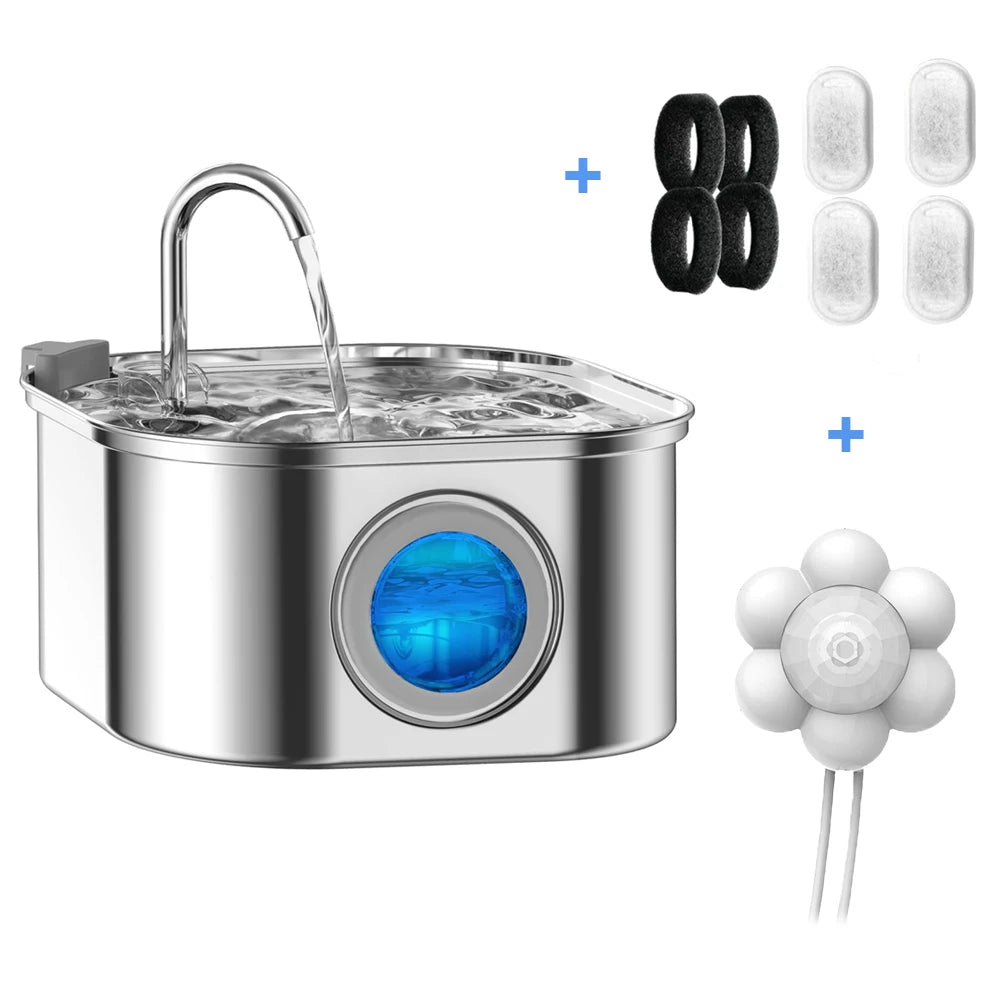 3.2L Stainless Steel Pet Water Feeder – Smart Auto Dispenser with Window