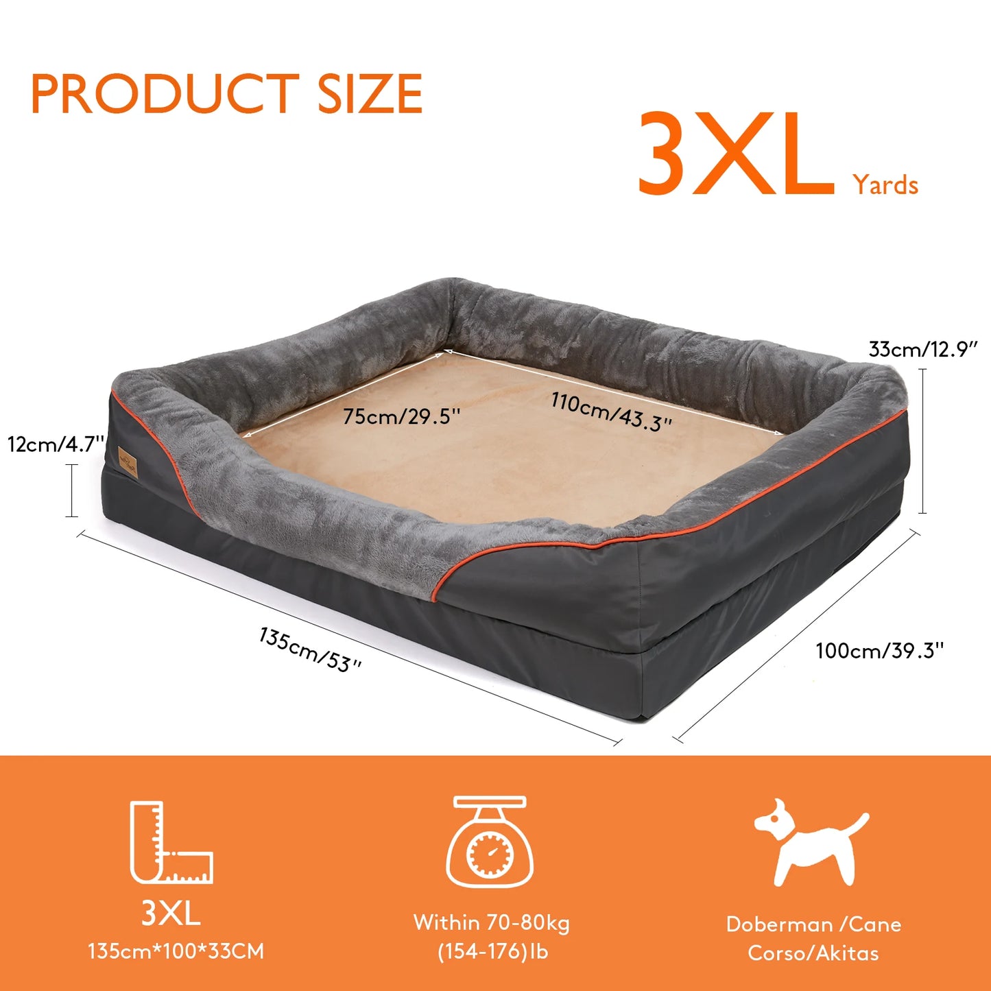 Orthopedic Dog Bed – Super Soft Pet Sleeping Mat with Foam Support, Bolster & Removable Cover | Sizes L–3XL