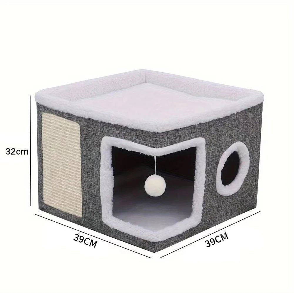 4 - Season Multi - Level Cat House – Foldable Indoor Bed with Scratching Board, 30LB Capacity - The Best For Pets
