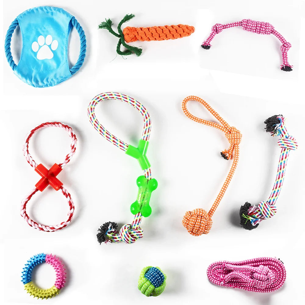 Dog Toy Set – Vibrant Chew & Squeaky Toys with Ropes for Teeth Cleaning & Play