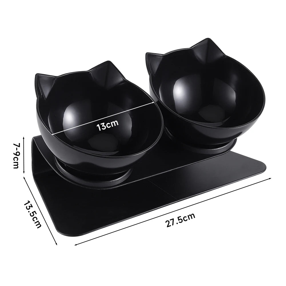 15° Tilted Cat Bowls – Non-Slip Elevated Double Feeder for Neck Protection