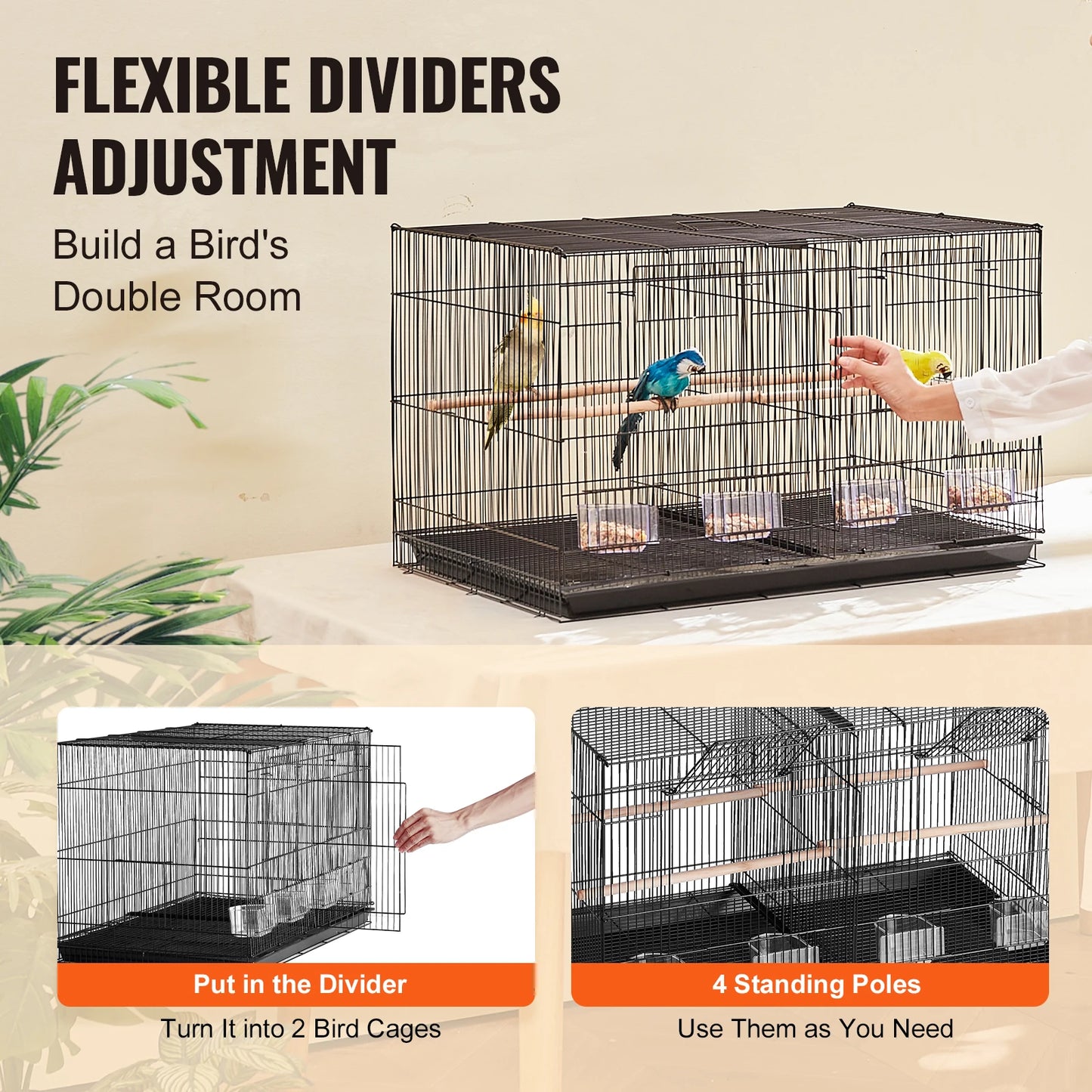Stackable Flight Bird Cage – Divided Travel Cage with Handle & Perch for Birds