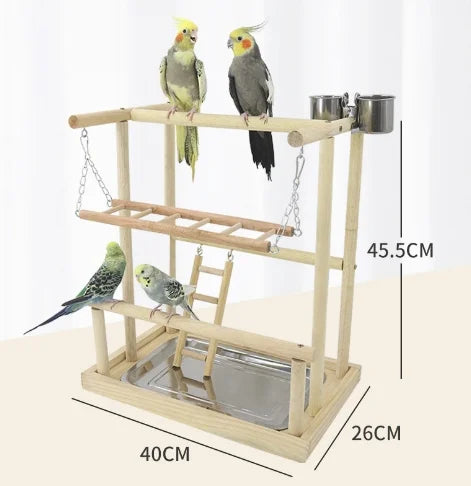 Pepper Wood Parrot Platform – Climbing Net, Ladder, Swing & Bridge Toy