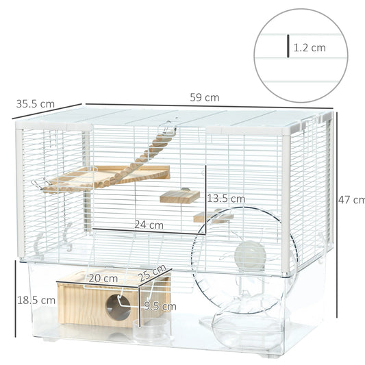 Hamster & Gerbil Cage – Deep Base with Ramp, Platforms, Hut & Exercise Wheel