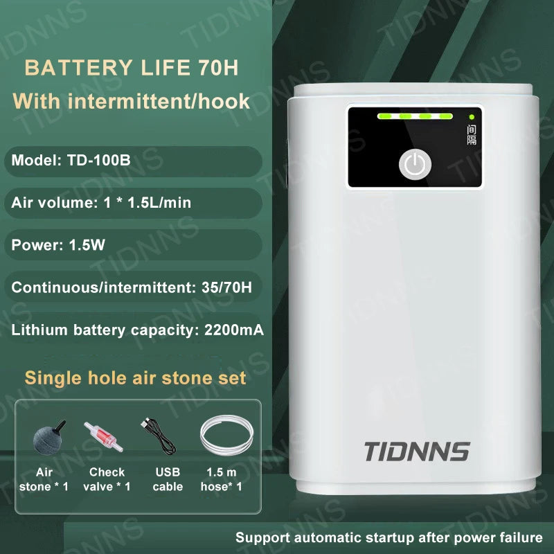 Portable USB Oxygen Pump – Dual-Use Aquarium Air Pump, Silent, 6000mAh Battery