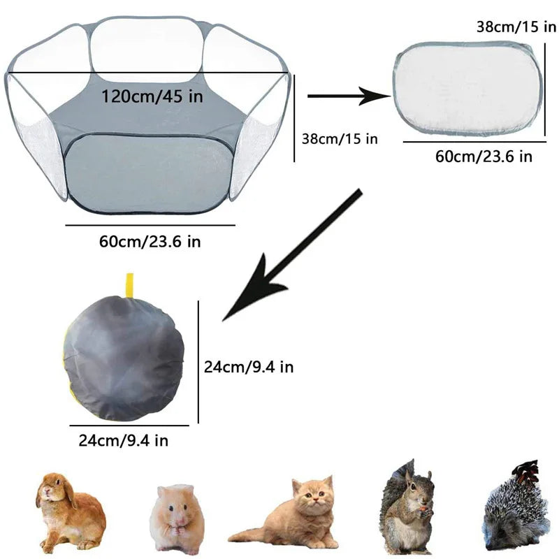Portable Transparent Small Pet Cage – Foldable Playpen for Dogs, Cats, Rabbits & Hamsters