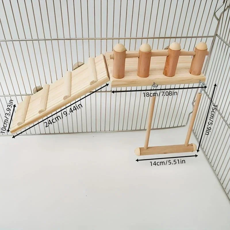 Bird Perch Platform Set – Wooden Swing, Ladder & Exercise Stand for Parrots