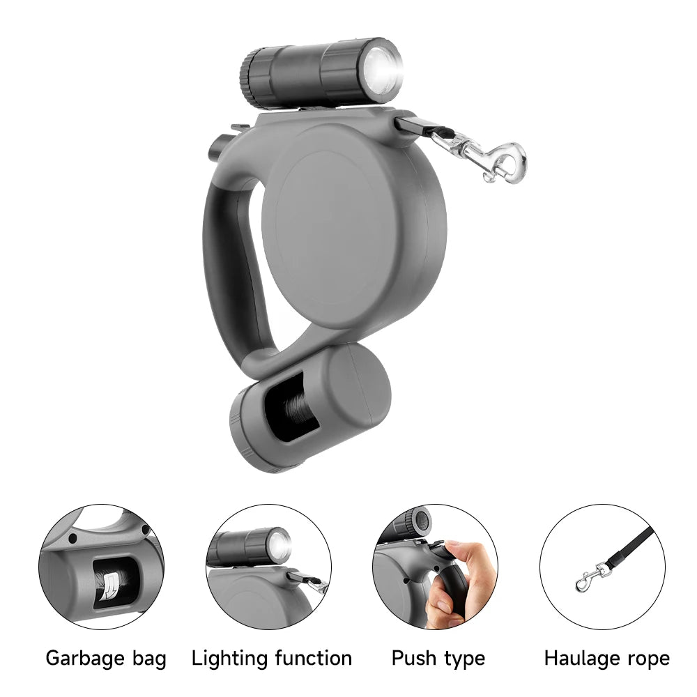 5m Retractable Dog Leash – Automatic Dog Lead with LED Flashlight & Waste Bag Dispenser