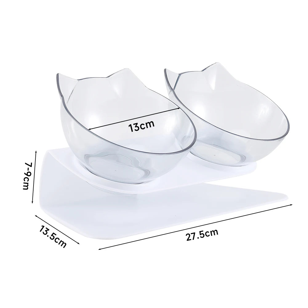 15° Tilted Cat Bowls – Non-Slip Elevated Double Feeder for Neck Protection