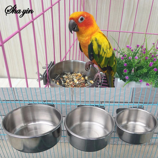 1Pc Stainless Steel Parrot Feeding Cups – Clamp Holder Food & Water Bowls for Birds