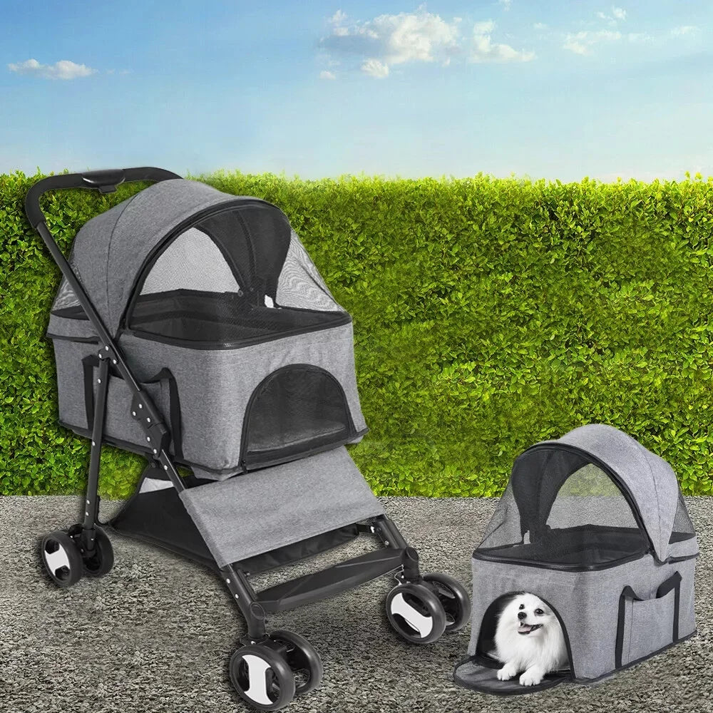 Pet Stroller with Rain Cover - Foldable 4-Wheel Pushchair for Dogs & Cats
