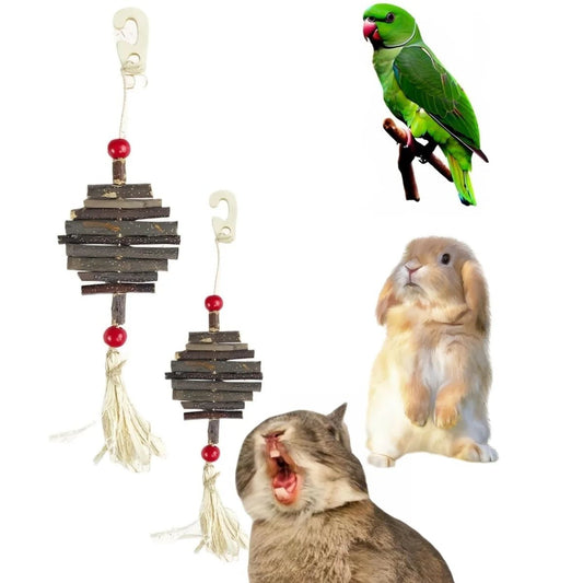 Natural Apple Wood Chewing Toy - Hanging String for Small Pets & Birds - The Best For Pets