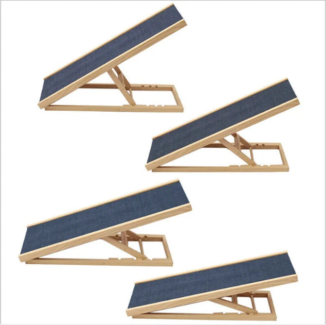 Adjustable Wooden Pet Ramp – Foldable, Non-Slip Dog & Cat Ladder for Bed, Couch & Car Access