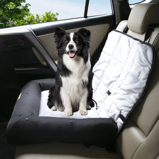 Portable Dog Car Seat – Travel Bed with Safety Belt | Waterproof Pet Booster & Cushion