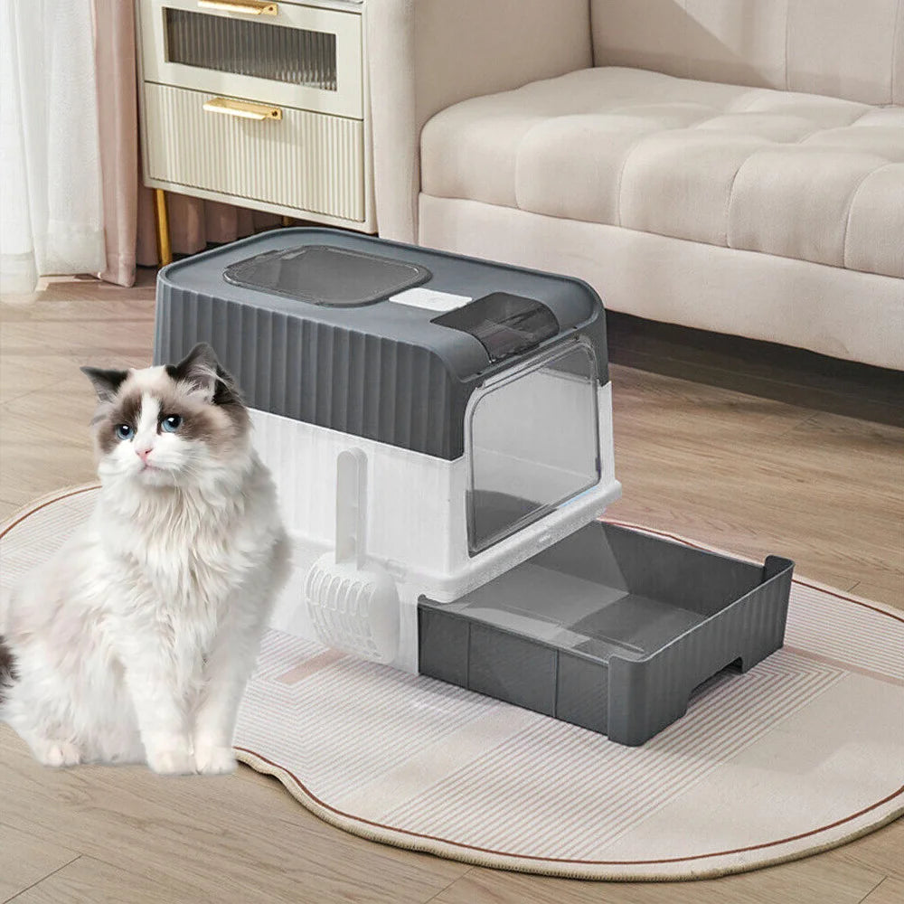 XL Enclosed Cat Litter Box – Drawer-Style, Self-Cleaning & Splash-Proof Pet Toilet