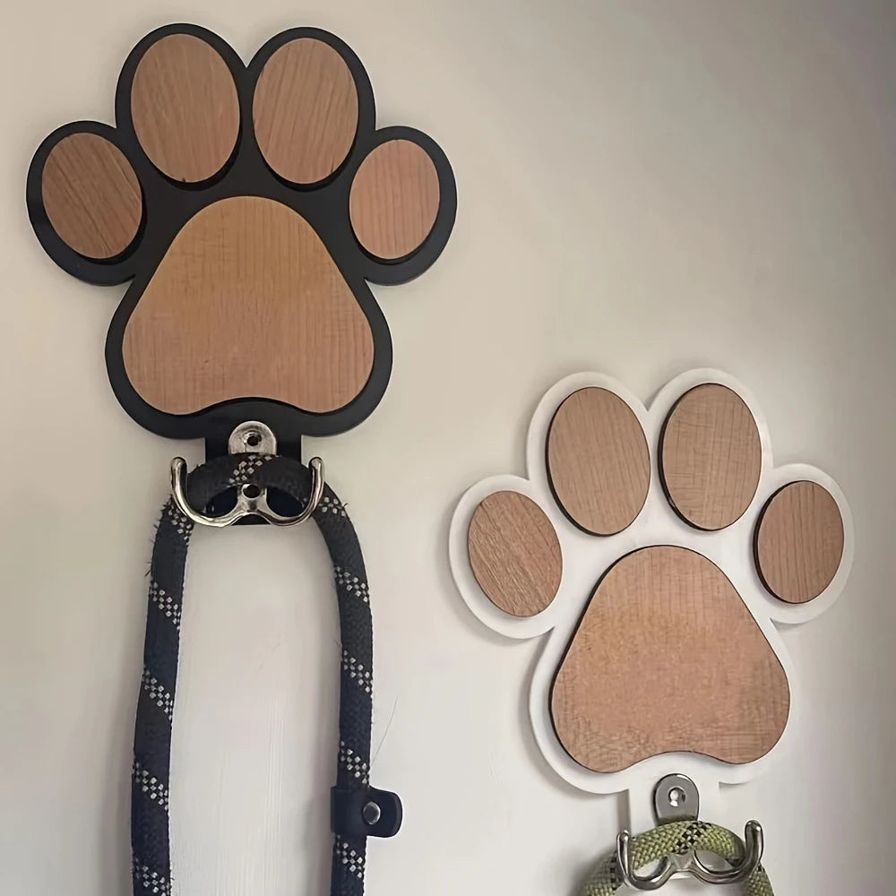 Paw Print Wooden Leash Hanger – Wall Hook for Dog Collars, Coats & Gifts for Pet Lovers